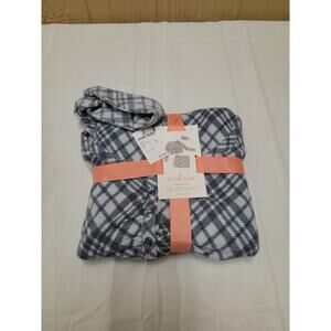 Colsie Pajama Set Gray Flannel Plaid Cropped Long Sleeve Top Shorts sz Large